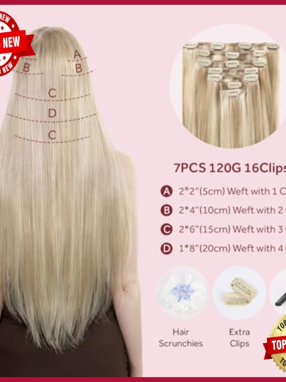 Silky Remy Human Hair Clip-In Extensions, 20 Inch, 120g, 7 Pieces - Picture 2 of 6